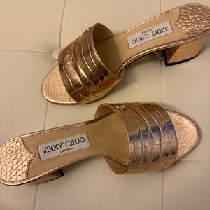 Jimmy Choo Minea Croc Embossed Metallic Leather Slides